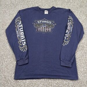 Sturgis Black Hills Rally Longsleeve With Arm Graphics Sz M Navy Blue Y2K Style